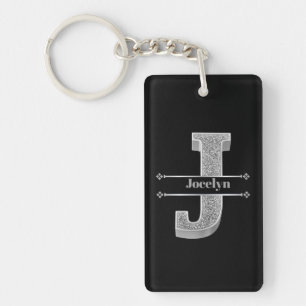 Gepersonaliseerde J Initiaal Silver Monogram Jouw  Sleutelhanger