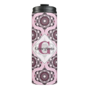 Gepersonaliseerde jaren '70 Dusky Roos Cherry Blos Thermosbeker