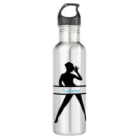 Gepersonaliseerde Jazz Dancer Silhouette Water Fle Waterfles (Voorkant)