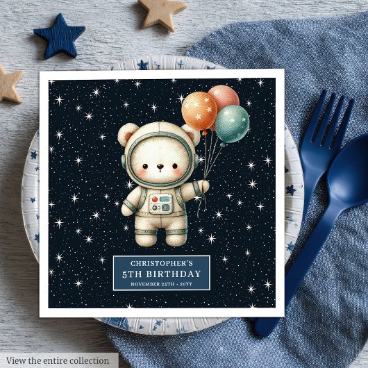 Gepersonaliseerde Jongen servetten met Space Teddy