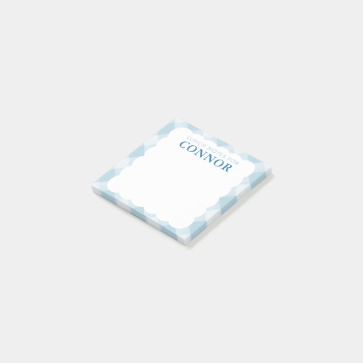 Gepersonaliseerde JONGENS Blue Gingham Check Lunch Post-it® Notes (Schuin)