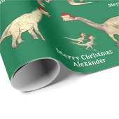 Gepersonaliseerde Jongens Naam Dinosaurus Kerstmis Cadeaupapier (Rol Hoek)