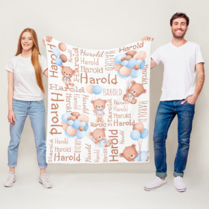 Gepersonaliseerde jongens noemen teddybeer met bal fleece deken