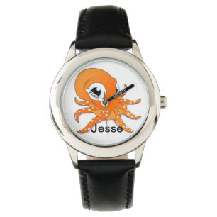 Gepersonaliseerde jongen's zwart duikers octopus n horloge