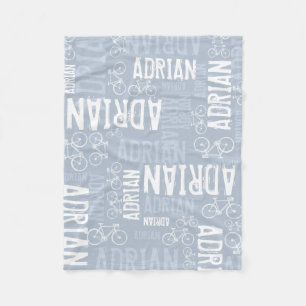 Gepersonaliseerde jongensnaam en fietsen Dusty Blu Fleece Deken