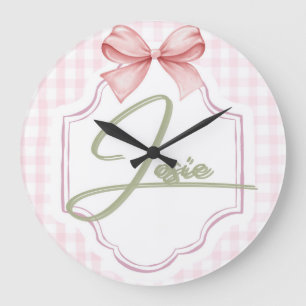 Gepersonaliseerde Josie Baby Girl Nursery Bow & Gi Grote Klok