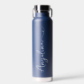 Gepersonaliseerde Jouw naam Script Blue Wedding Waterfles (Voorkant)