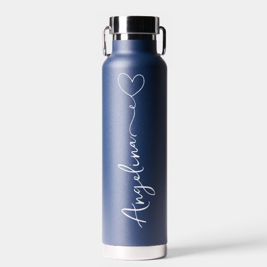 Gepersonaliseerde Jouw naam Script Blue Wedding Waterfles (Voorkant)