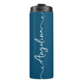 Gepersonaliseerde Jouw naam Script Navy bruiloft Thermosbeker (Voorkant)