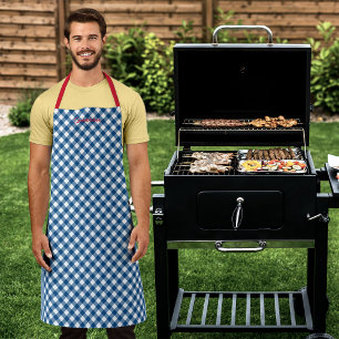 Gepersonaliseerde Jouw naam toevoegen Blue Gingham Schort