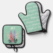 Gepersonaliseerde Juli Geboorte Bloem Aangepaste N Ovenwant & Pannenlap Set (Voorkant / Achterkant)