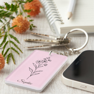 Gepersonaliseerde juli Geboortebloem Larkspur Sleu Sleutelhanger