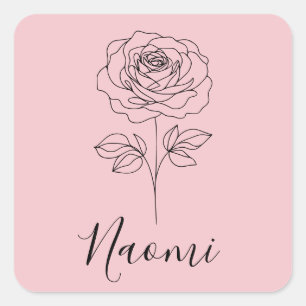 Gepersonaliseerde juni Roos Geboortebloem Cadeau v Vierkante Sticker