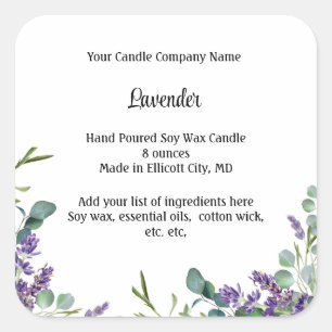 Gepersonaliseerde kaarslabels lavendel eucalyptus vierkante sticker