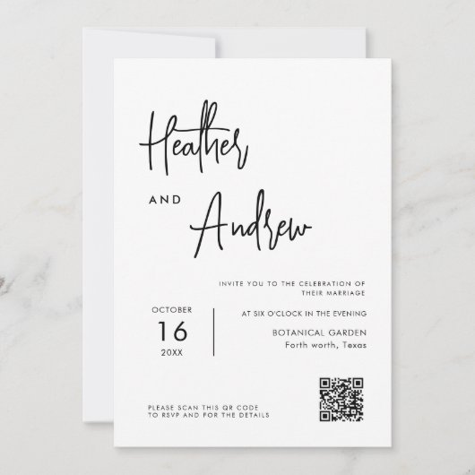Gepersonaliseerde kalligrafie QR-code bruiloft Kaart (Voorkant)