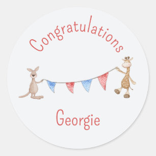 Gepersonaliseerde Kangoeroe en Giraffe Gefelicitee Ronde Sticker