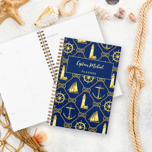 Gepersonaliseerde Kapitein Nautical Navy Gold Planner