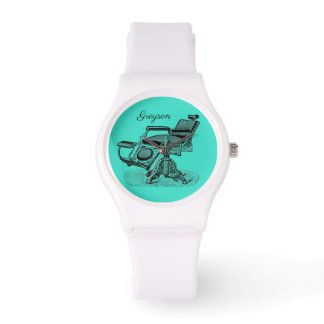 Gepersonaliseerde  kappersstoel blauw horloge