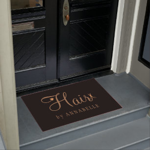 Gepersonaliseerde kapsalon naam koper goud zwart deurmat