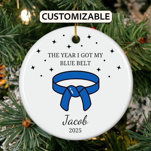 Gepersonaliseerde Karate Blue Belt, Taekwondo Outf Keramisch Ornament