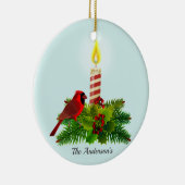 Gepersonaliseerde kardinaal en kaars op lichtblauw keramisch ornament (Rechts)