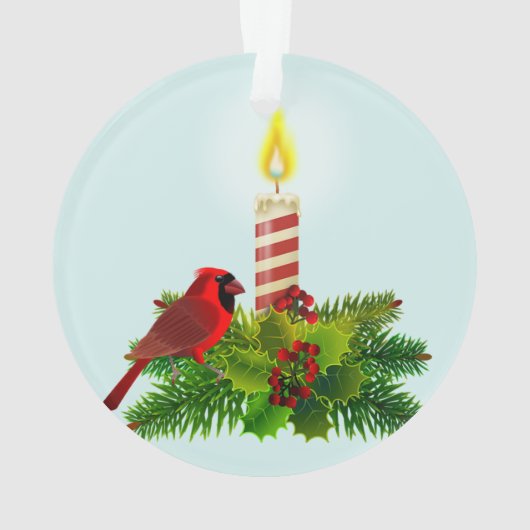 Gepersonaliseerde kardinaal en kaars op lichtblauw ornament (achterkant)