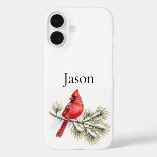 Gepersonaliseerde Kardinaal op Pine Bird Liefhebbe iPhone 16 Hoesje