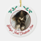 Gepersonaliseerde kat eerste kerstfoto keramisch ornament (Voorkant)