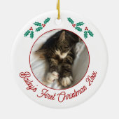 Gepersonaliseerde kat eerste kerstfoto keramisch ornament (Achterkant)