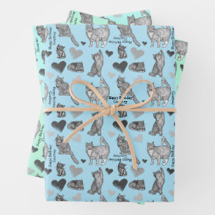 Gepersonaliseerde kat en kitten cadeauverpakking i inpakpapier vel