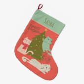 Gepersonaliseerde kat kerst grote kerstsok (Voorkant (Hangend))