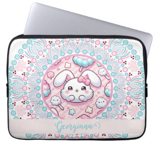 Gepersonaliseerde katoenen Snoep Kawaii Bunny Dot Laptop Sleeve