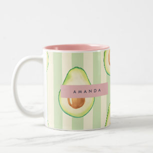 Gepersonaliseerde kawaii avocado patroon tweekleurige koffiemok