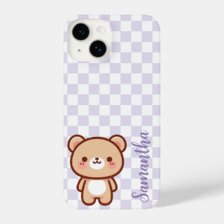 Gepersonaliseerde kawaii beer telefoonhoes, Paarse iPhone 14 Hoesje