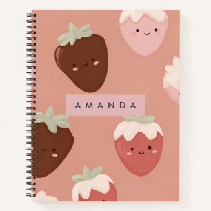 Gepersonaliseerde Kawaii Chocolade Aardbei Patroon Notitieboek