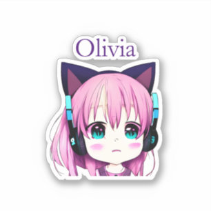 Gepersonaliseerde Kawaii Meisje met Hoofdtelefoon  Sticker