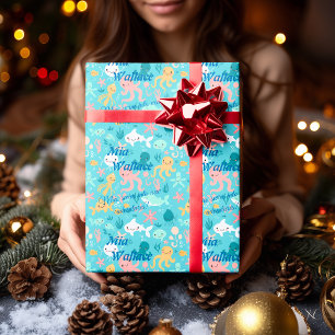 Gepersonaliseerde Kawaii Ocean Adventure Gift Wrap Cadeaupapier