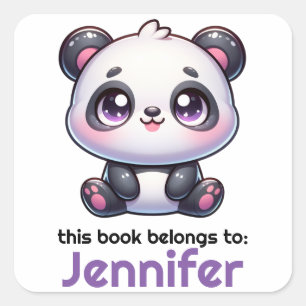 Gepersonaliseerde Kawaii Panda Bookplate Vierkante Sticker
