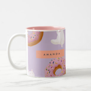 Gepersonaliseerde kawaii pastel donuts patroon tweekleurige koffiemok