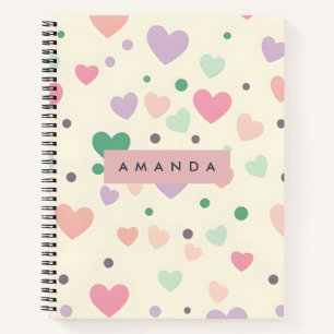 Gepersonaliseerde Kawaii Pastel Harten & Stippen Notitieboek