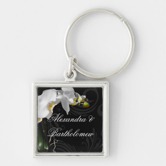 Gepersonaliseerde Keepsake zwart & wit Orchidee on Sleutelhanger (Voorkant)