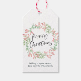 Gepersonaliseerde kerst cadeau tags bloemenkrans cadeaulabel