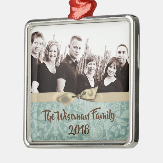Gepersonaliseerde Kerst Damast Winte FOTO Ornament (Links)