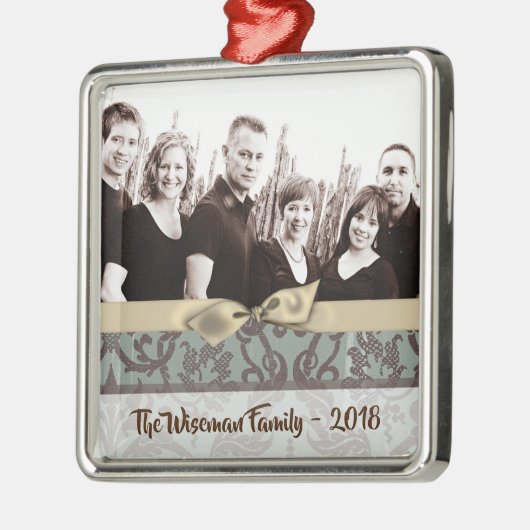 Gepersonaliseerde Kerst Damast Winte FOTO Ornament (Links)
