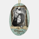 Gepersonaliseerde Kerst Damast Winte FOTO Ornament (Links)