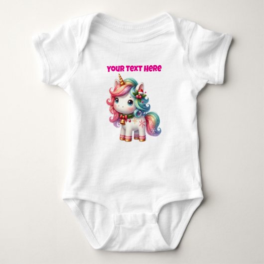 Gepersonaliseerde Kerst Eenhoorn Baby Bodysuit (Voorkant)