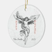 Gepersonaliseerde kerst engel dropping harten keramisch ornament (Links)