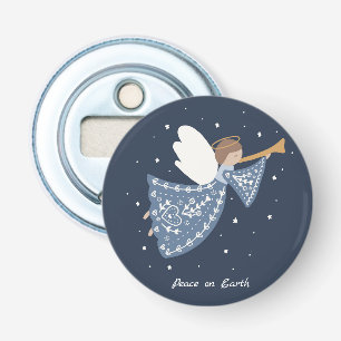Gepersonaliseerde Kerst Engel Vakantie Vrede Aarde Button Flesopener