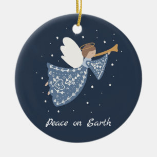 Gepersonaliseerde kerst engel vrede op aarde famil keramisch ornament