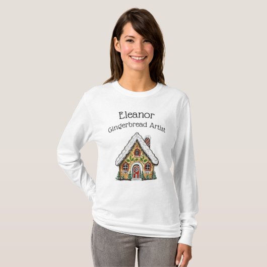 Gepersonaliseerde Kerst Gingerbread House Shirt (Voorkant volledig)